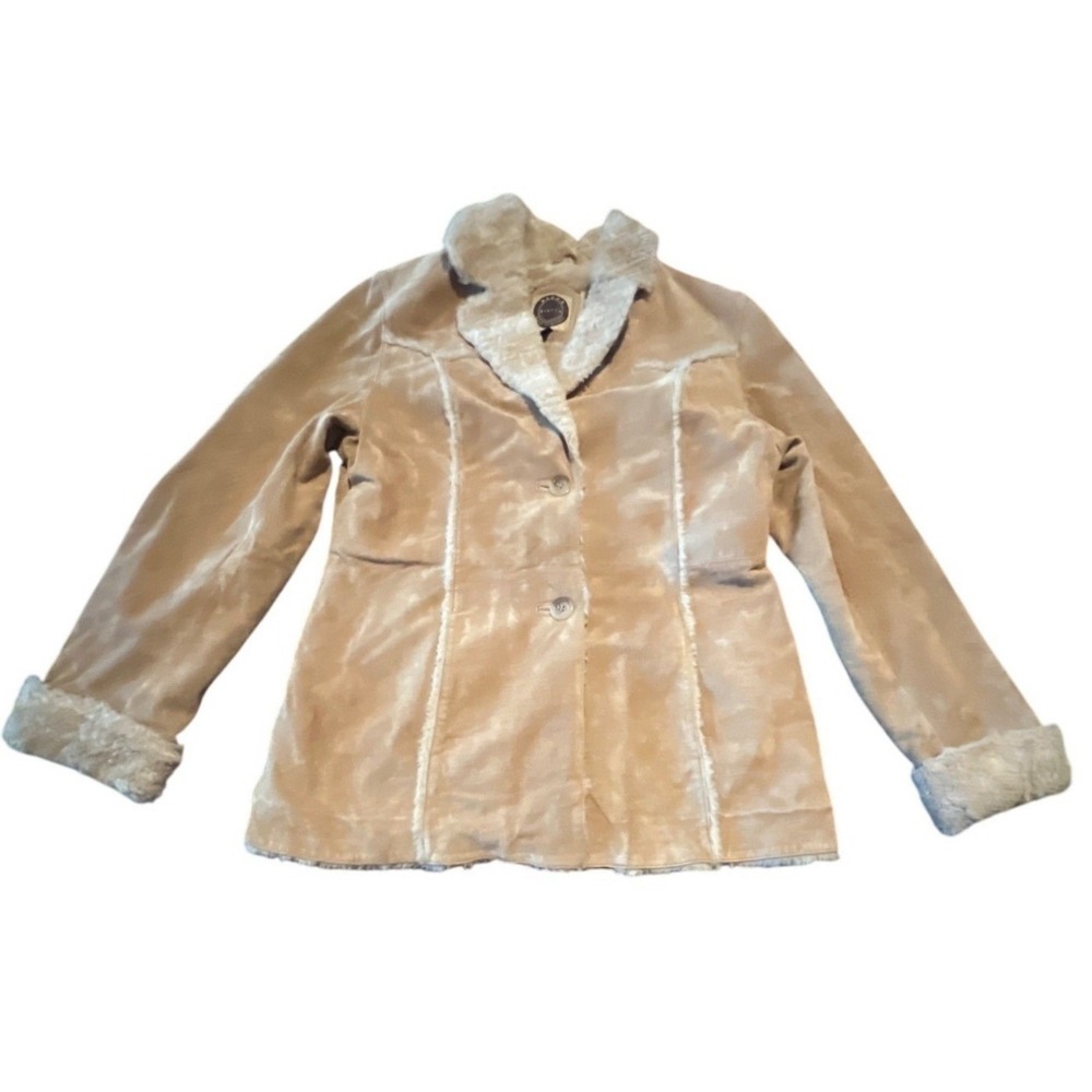 Giacca Suede Jacket Womens S Tan Leather Faux Fur Trim Penny Lane Boho Western